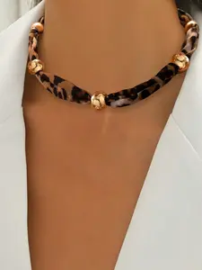 Vintage Leopard Print Necklace for Women, Adjustable Chain, Metal Ball Pendant, Casual Party Jewelry, All-Season Fashion Accessory