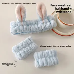 Cute Bunny Ear Face Wash Hair Tie for Women, Plush Absorbent Wristband, Face Mask Application, Washing and Moisture-Proof Magic Tool, Three-Piece Set