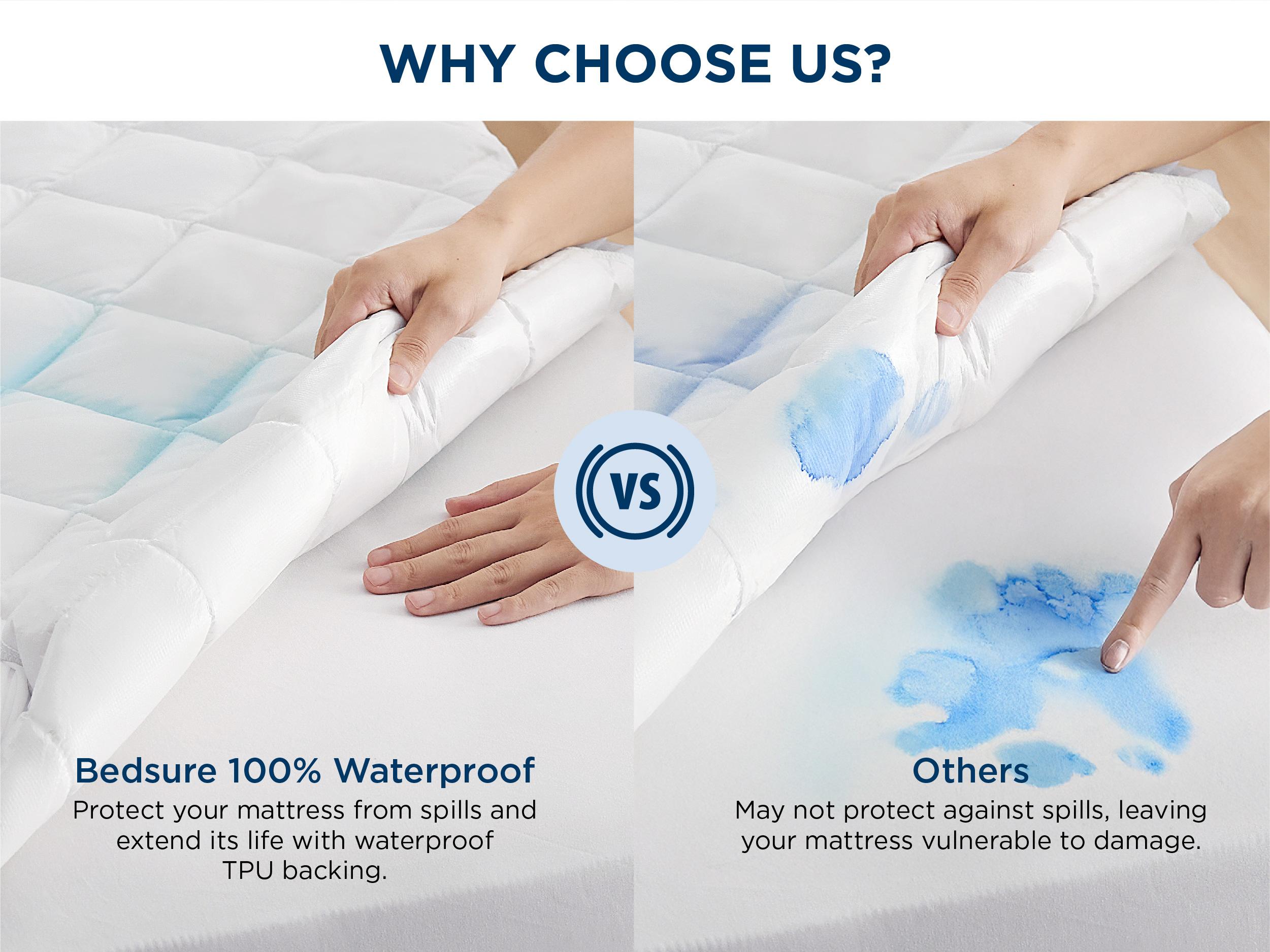 【Spring Glow Up】Bedsure  Mattress Protector, Quilted Waterproof Mattress Protector with Deep Pocket up to 22 Inches, Soft Breathable Noiseless Bed Pad Topper, Queen Bed Cover for Home, Bedroom, Hotel – White