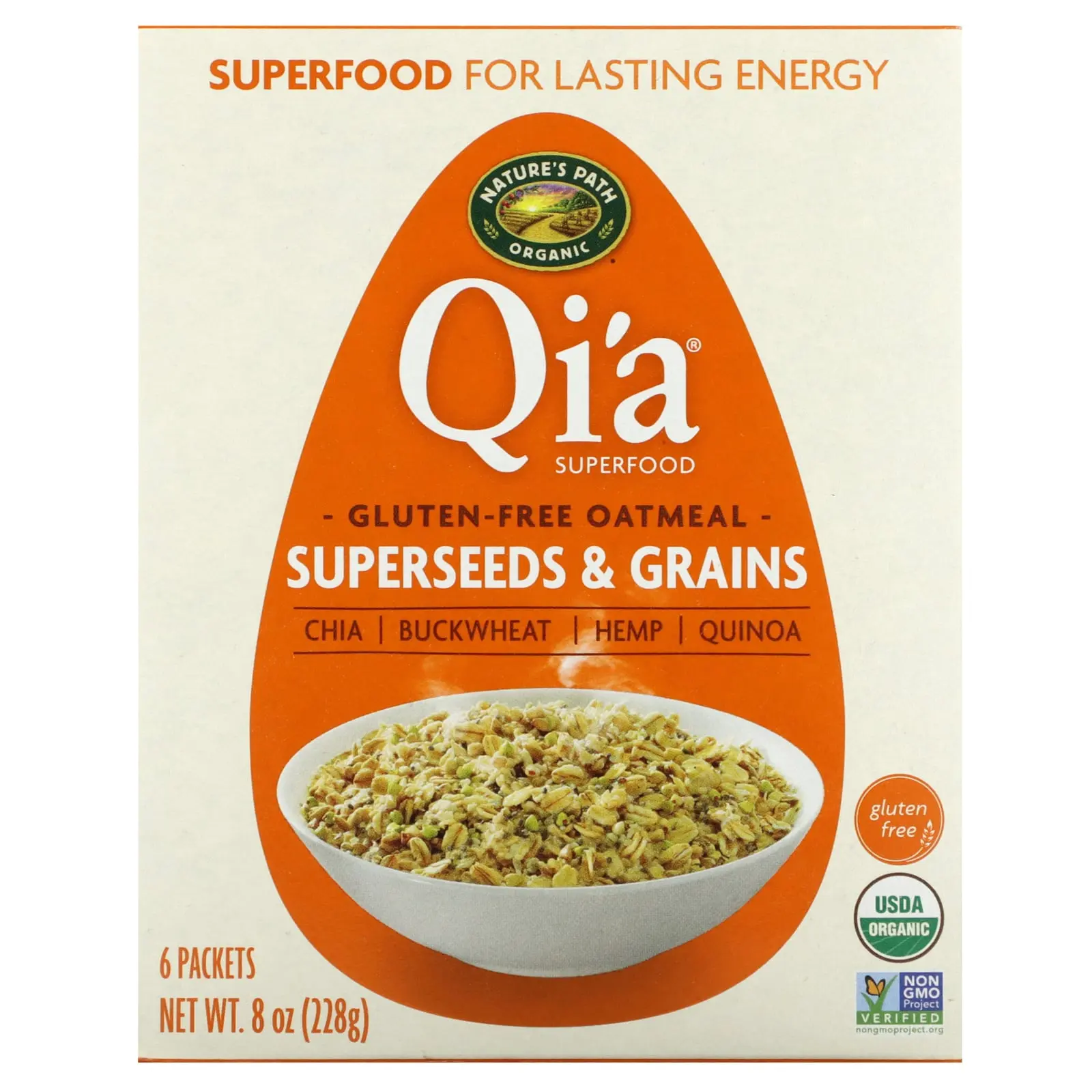 Nature's Path Organic Qi'a® Superfood Gluten Free Oatmeal, Superseeds & Grains, 6 Packets, 38 g Each