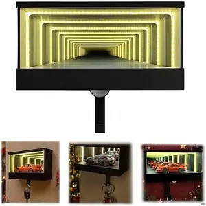Infinity Garage Key Holder - 3D Infinity Tunnel Effect, Mirror Surface, Motion Sensor LED Light, Wall-Mounted Mini Car Display Key Hook Organizer for Garage Entryway