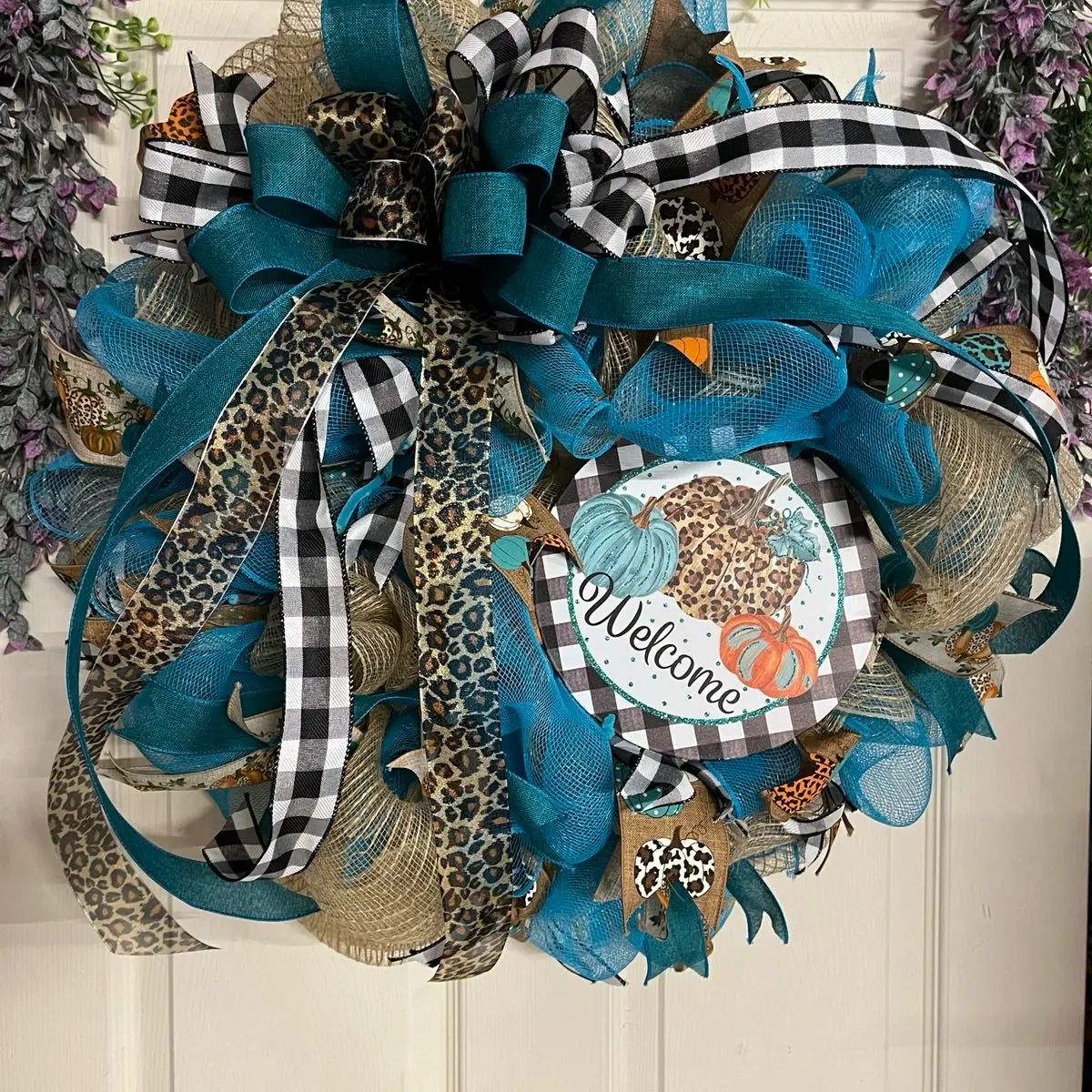 Teal and Buffalo Wreath for Fall Decorations - Hanging