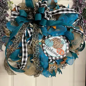 Teal and Buffalo Wreath for Fall Decorations - Hanging