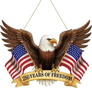 250 Anniversary 4th of July Decoration Door Wreath for Front Door Sign Patriotic Eagle Wall Signs 250 Years of Freedom 1776-2026,Independence Day Patriotic Day Wreath Memorial Day Hanging for Home