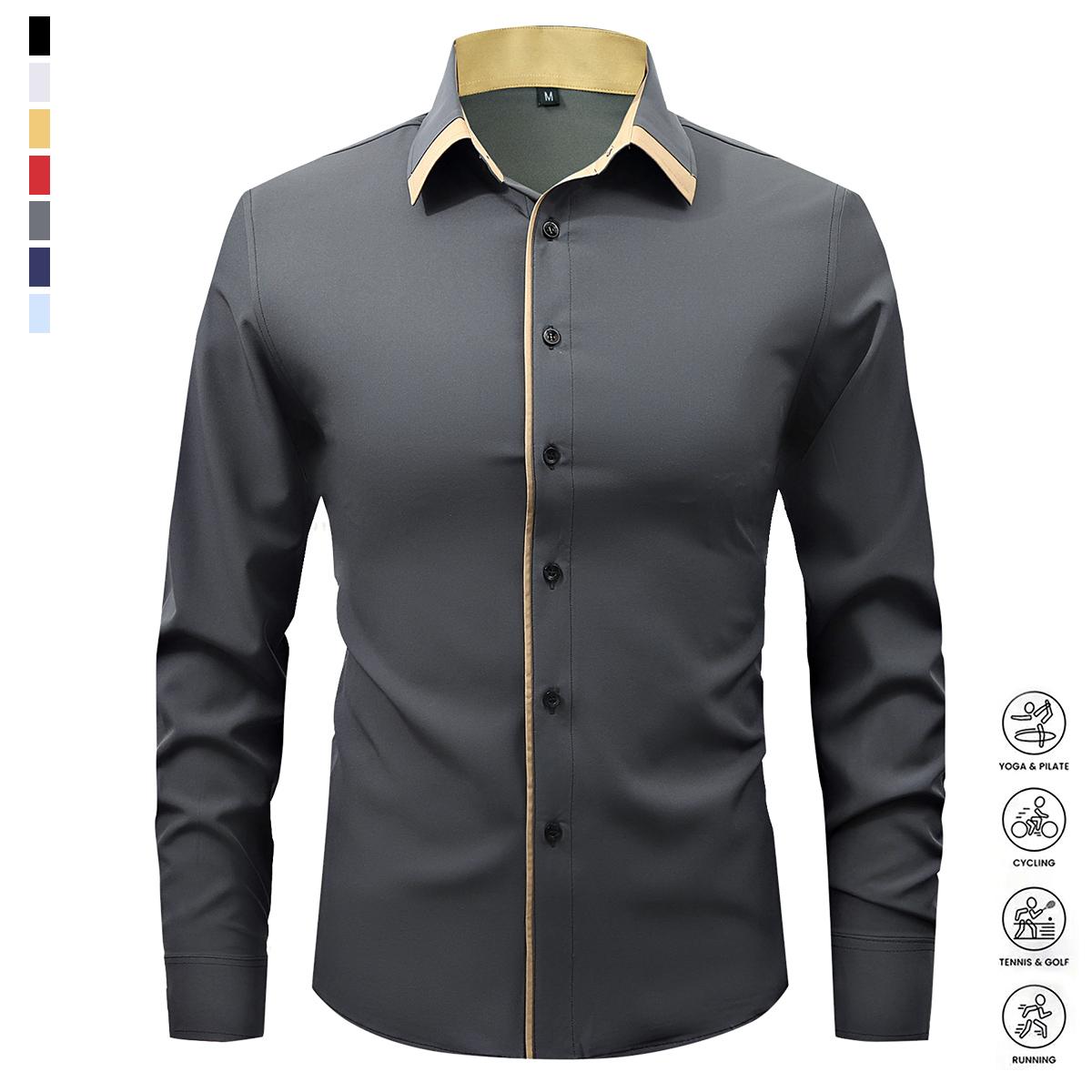 Pack of 5 Casual Color Block Men's Long Sleeve Button Down Shirt, Men's Spring & Autumn Mature Shirt