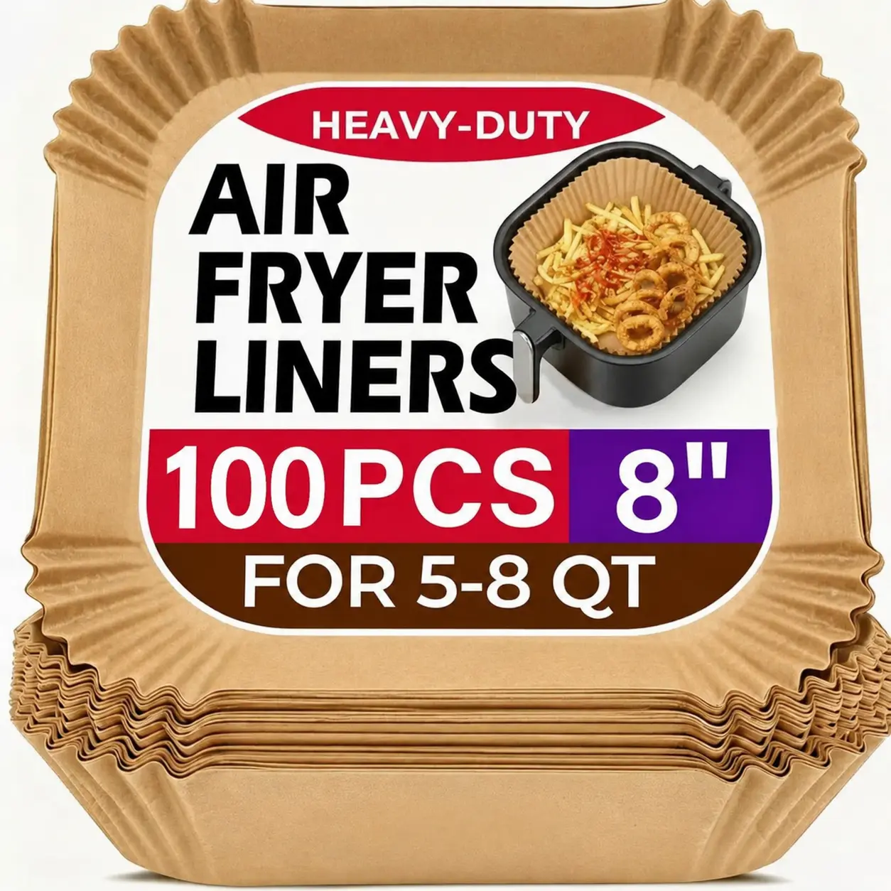 Air Fryer Liners, Heavy-Duty Non-Stick Oil-Resistant Disposable Compostable Parchment Paper for 5–8 QT Round Air Fryers, Baking, Roasting and Microwave Ovens