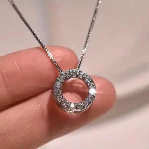 Exquisite Shinny Zirconia Circle Rings Pendant Chic Women Necklace Daily Casual Fashion Accessories Wedding Party Jewelry
