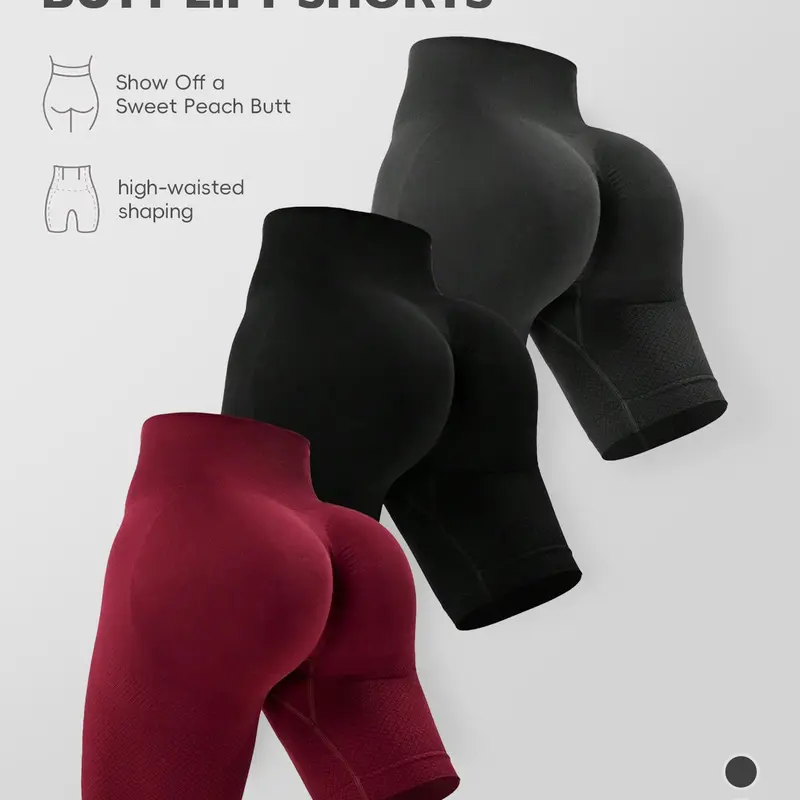 Women's High Waist Butt Lifting Yoga High Stretch Athletic Sporty Shorts Set, Seamless Knitted Peach Hip Workout Pants, 3 Piece Gym Fitness Clothing
