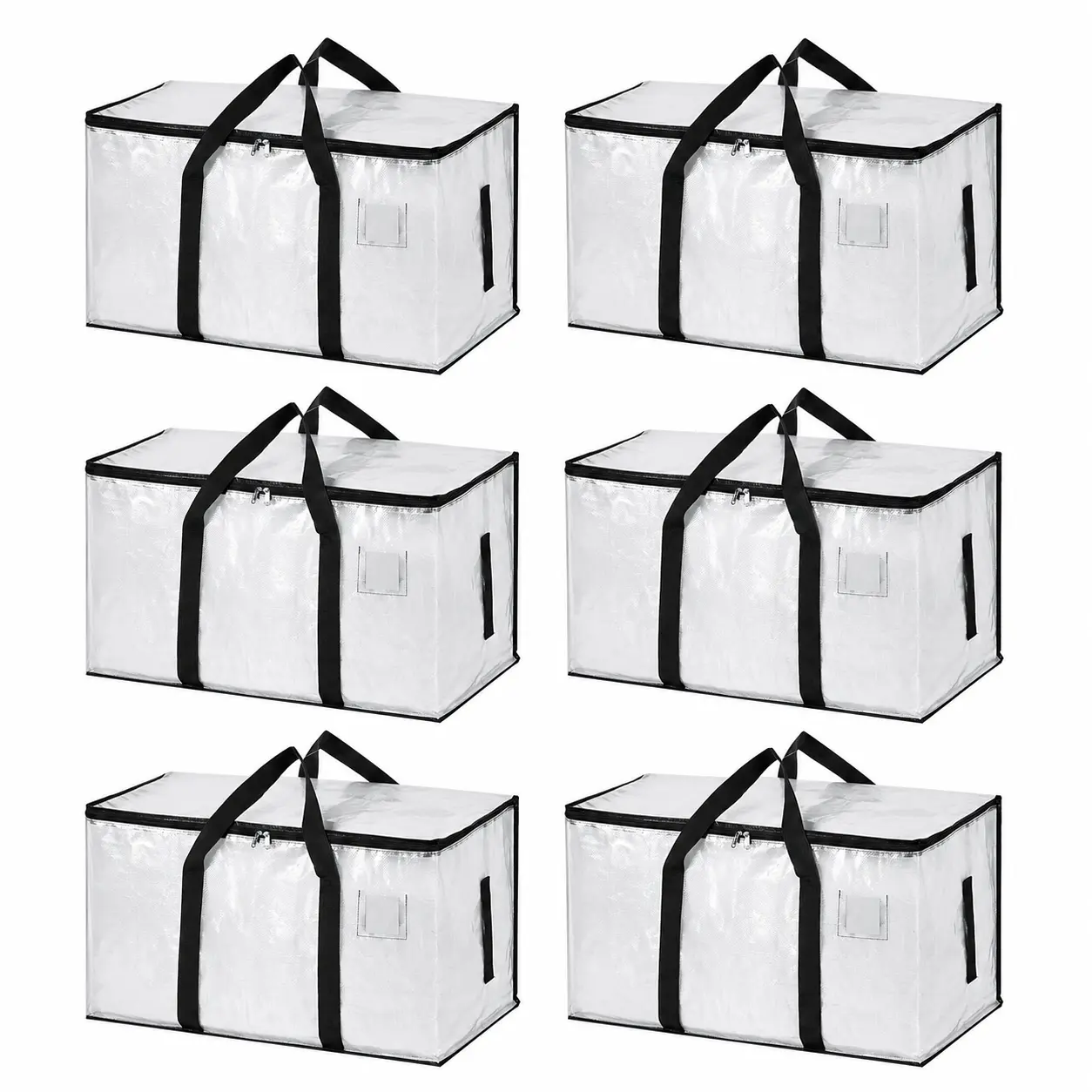 6 Pack Clear Moving Bags, Extra Large Heavy Duty Transparent Storage Totes with Zipper, Carry Handles and Visible Label Pocket, Foldable Moving Bags for Clothes, Bedding, College Dorm, Back to School, Travel and Home Storage