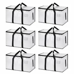6 Pack Clear Moving Bags, Extra Large Heavy Duty Transparent Storage Totes with Zipper, Carry Handles and Visible Label Pocket, Foldable Moving Bags for Clothes, Bedding, College Dorm, Back to School, Travel and Home Storage
