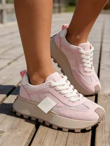 Women's Fashionable Low Top Lace Up Skate Shoes, Thick Soles, Comfortable Breathable Design, Perfect for Daily Wear