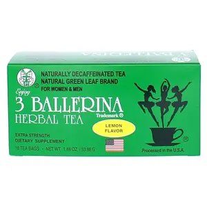 3 Ballerina Herbal Tea Dieters Drink Extra Strength Lemon Flavor 18 Tea Bags 1.88 Oz Each Naturally Decaffeinated For Men & Women - Beverage