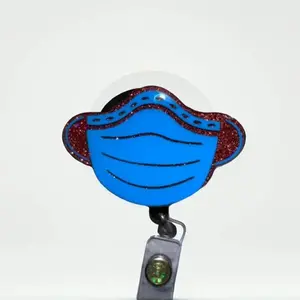 Face Mask Badge Reel - 2'' Acrylic Badge Reel with Interchangeable Velcro Faces