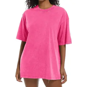 Holafish Acid Wash Women's Oversized Cotton Crew Neck Half Short Sleeve Top Casual Loose Fit Solid Streetwear Tees Basic Fashion Street T-Shirts Summer