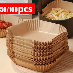 50/100pcs Non-Stick Air Fryer Paper Liners, Square Air Fryer Pads, Easy Clean, Healthy Cooking, Multipurpose Use, Suitable for Frying, Baking, Microwave Oven