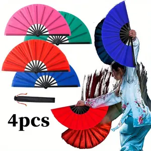 A Set of 4/2 Pcs Large Folding Hand Fans for Line Dancing Big Clapping Popping,Chinese Tai Chi Fans,Rave Fans Bulk for Dancing Boots on The Ground Festival Party Christmas Gifts,Hand Tools Kits