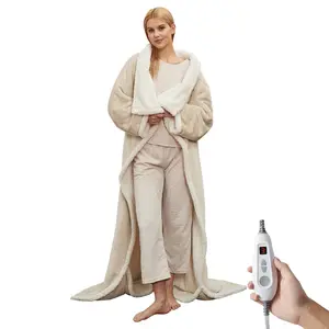 Coucheta Wearable Heated Blanket with Foot Pocket, Electric Snuggle Blanket w/ Sleeves, 6 Heat Levels, 2/4/8/10H Timer, Washable, Great Gift, Khaki