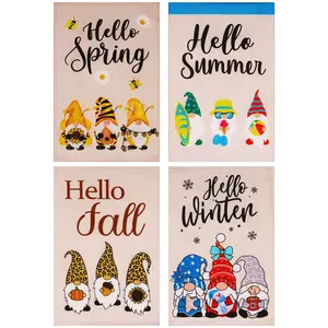 G128 Rustic Farmhouse Heritage Burlap Garden Flag Set 4 Pack - Rustic Double Sided 12x18 Inch - Seasonal Holiday Farmhouse Decor for Outdoor Yard and Garden