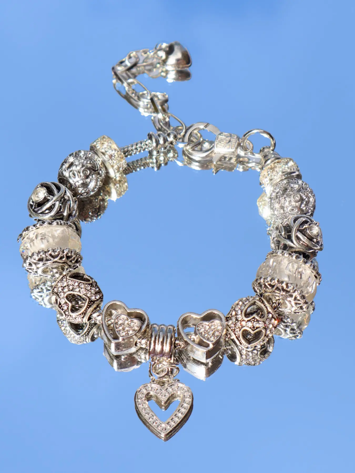 Vintage Glass Heart Charm Bracelet, Classic DIY Heart Bracelet, Fashion Birthstone Bracelet, Birthday Memorial Bracelet, Heart Shaped Bracelet, Exquisite Bracelet, Heart Pendant Bracelet, 1 Piece