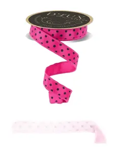 7/8" x 10yd D'Lux Small Polka Dot Ribbon in Hot Pink/Black w/ Pink Fused Backing