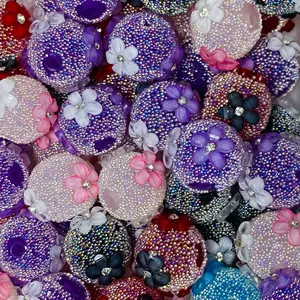 Bubble/sugar bead with flowers mix, 16mm, 5pcs mix.
