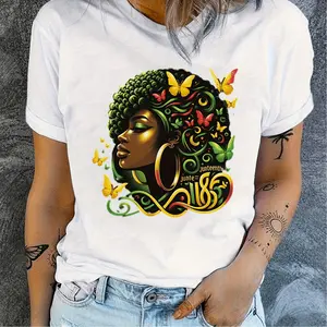 Vibrant African American Woman Heat Transfer Sticker Featuring Butterflies Swirls Perfect for T-Shirts Hoodies Bags and Gifts Washable Durable Decoration