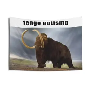 Tengo Autismo Mammoth Meme 26"x36" Wall Tapestry Funny College Dorm Decor Hard Image Autism Funny Wall Art Edgy Gift for Dorms Multicolor 100% Polyester Hemmed Edges