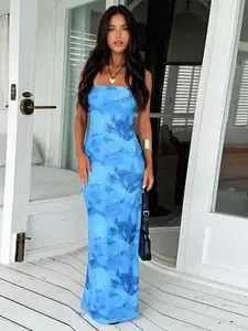 Vacation Style Printed Halter Dress, Casual Dresses, Slim-Fitting Holiday, Perfect for Summer, Casual Wear, Women's Fashion