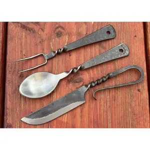 Medieval Cutlery Set Feasting Hand Forged Artisan Historic Spoon Flat Utensil