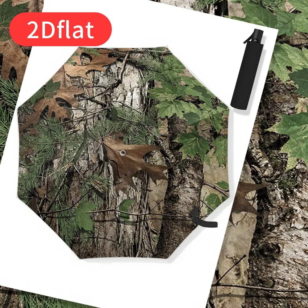Automatic Open-Close Folding Umbrella with Forest Camouflage Pattern – Heavy-Duty 8-Rib Frame, Automatic Opening and Closing Mechanism, Compact Travel Umbrella, Unisex, Fits in Backpack, Christmas Gift – Durable Plastic