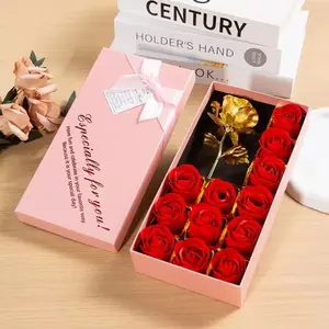 12-Piece Ribbon Gift Box Flowers, Artificial Mixed Flower, Three-Color Rose Mix, Customizable Card, Romantic Surprise Theme Flower Gift, Birthday Anniversary Present