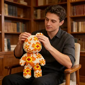 Flower Bear 3D Puzzle Building Blocks Decoration, Home Office Bookshelf Decor, Party Tabletop Display, Ideal Gift for Holidays