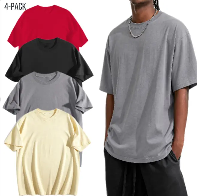 Men's 4-Pack Classic Casual Natural Cotton Round Neck Short Sleeve Tops - Soft, Breathable, Smooth Drop Shoulder Plain Fabric, Won’t Fade or Deform, No Skin Irritation for Summer, Set, Tee, Menswear, Outdoors