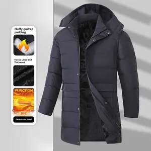 BIGWIG Men's Thick Parka Coat, Long, Windproof, Waterproof, Winter Coat, Casual Warm Long Coat, Thickened Detachable Hooded Down Jacket, Suitable for Work and Travel