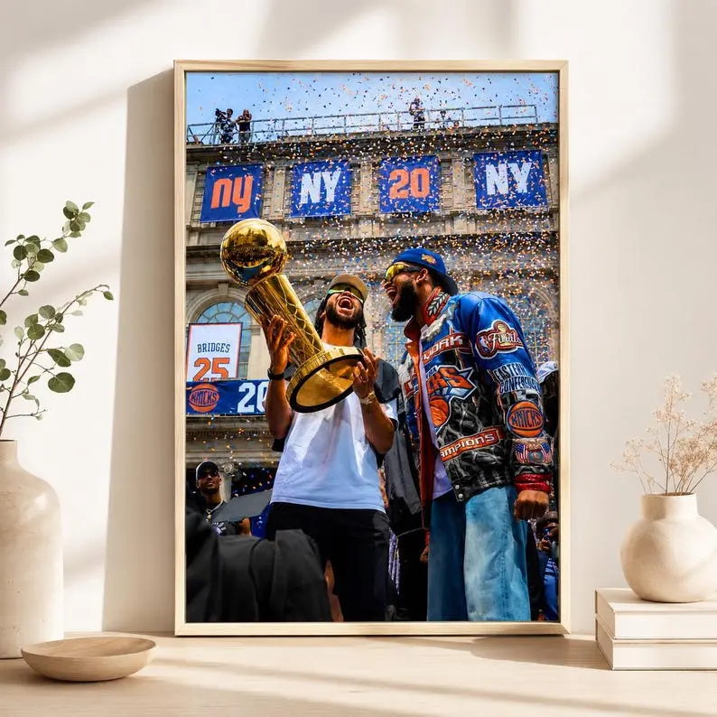 [Unframed] New York Knicks 2026 NBA Champions Poster, Jalen Brunson KAT Celebration Wall Art, Basketball Gift, Man Cave Decor