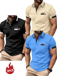 RED SPY Men's Summer Fashion Shirt -4 casual short sleeves, buttons, Paris logo print, 100% polyester fiber, machine washable