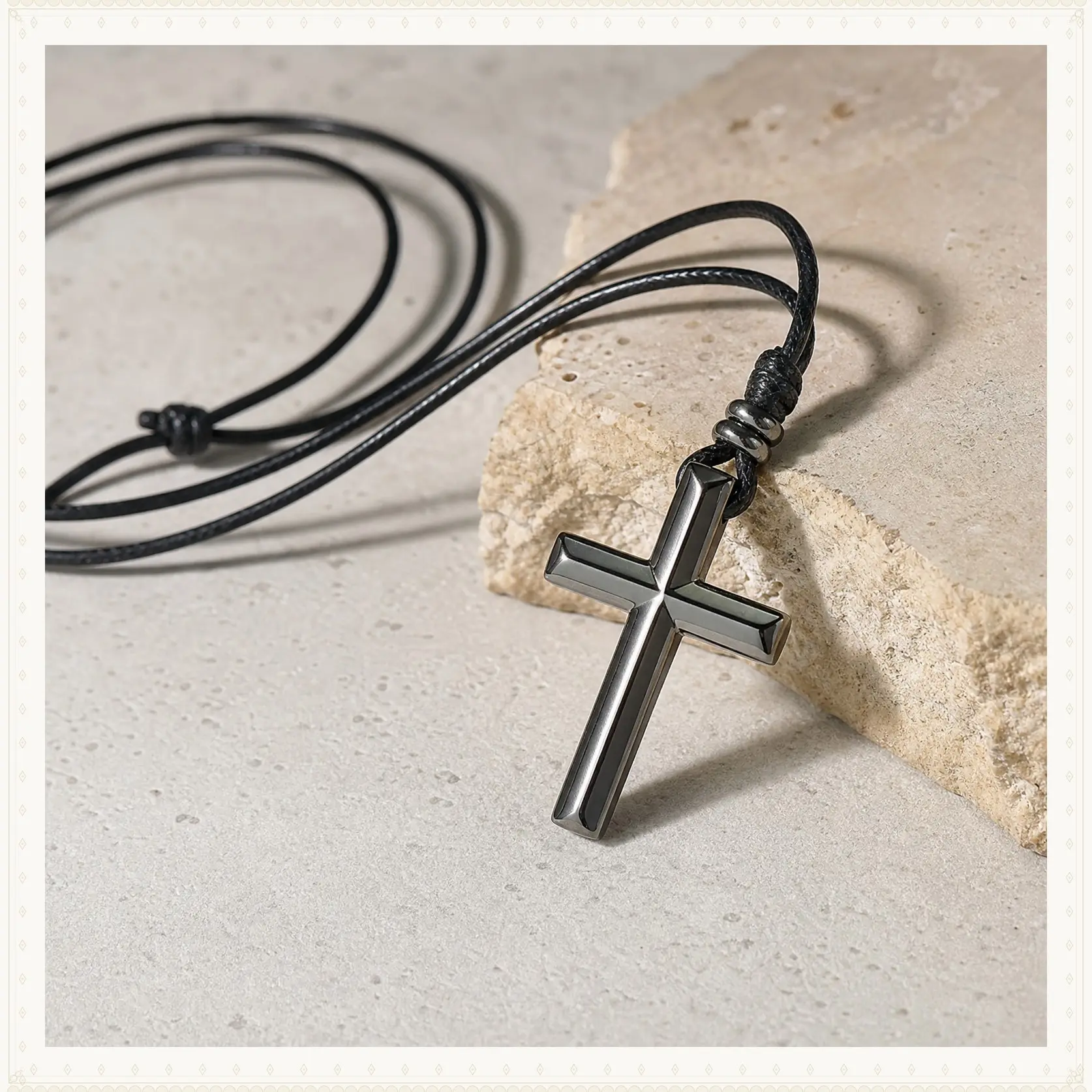 Hematite Cross Necklace - Personalized Crucifix Pendant - Custom Engraved Hematite Crystal Cross Necklace 24 Inch Length Gift for Her Him Spiritual Accessory