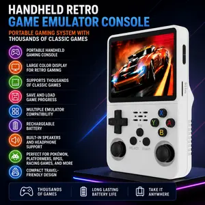 White Handheld Retro Gaming Console - Compact Portable Emulator System with 64GB Storage, Rechargeable, USB Compatibility, Manufacturer Warranty