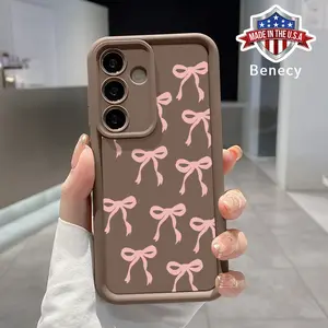 Pink Bow  Pattern TPU Phone Case Compatible with Galaxy S23  Ultra S24 Plus S25 S22+ Shockproof Full Camera Protection Durable Slim Silicone Cover Smartphone Casing