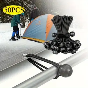 50 PCS 6-Inch Heavy-Duty Lightweight Portable Plastic Bungee Cords with Elastic Loop - UV-Resistant Household Tie-Downs for Outdoor Canopies, Shelter Cargo, General Organization Tasks, Storage