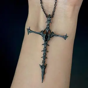 Dark Style Skull Cross Pendant Necklace American Retro Fashion Vintage Trendy Men's Necklace