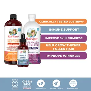 MaryRuth's Daily Lymphatic Support + Liquid Hair Growth & Skin Renew Bundle - Liquid Morning Multivitamin + Hair Growth Peach Mango 15.22 oz - Liquid Nighttime Multimineral + Skin Renew 15.22 oz - Lymphatic Support Herbal Blend 1 oz