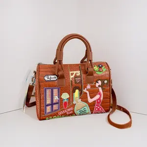 mid  priced  hab  dbags Lightweight Zipper ideal mother Boho-Chic Embroidered Boston Bag for Women Large Capacity Pillow Tote with Detachable Strap Waterproof PU Material Versatile Carry Options Ideal for Work Travel & Casual Outings
