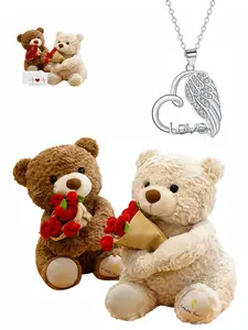 "Heart Wing Oath" Vintage Heart-shaped Angel Wing LOVE Diamond Necklace with Creative Magic Bear Gift Box. It is an ideal mysterious gift for various festivals, romantic dates, wives, and Valentine's Day.