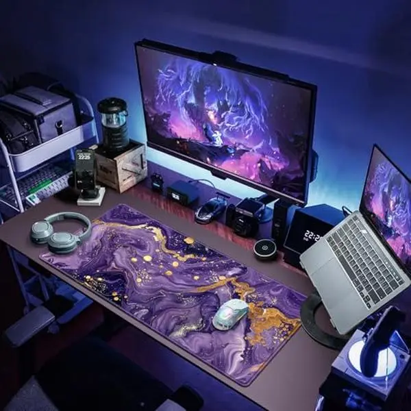 Purple Marble Gaming Mouse Pad Large 31.5 x 15.75in Keyboard Topography Mousepad for Non-Slip Base Stitched Edge Extended XL Desk Mat