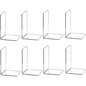 8pcs Clear Acrylic Heavy Duty Bookends Invisible Bookshelf Dividers Book Holders Desk Organizer Suitable for Office Home Decor