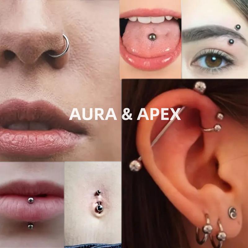 124pcs Mixed-pack Kits For All Body  Stainless Steel 14g 16g 20g And With Tools Nose Septum Lip EarBelly Button Cartilage Tragus