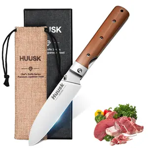 Huusk Folding Chef Pocket Knife, Japanese Santoku with 440C Stainless Steel Ultra Sharp Blade. EDC Kitchen, BBQ, Camping Knife for Meat, Veggies, and Fruits– Perfect Father's Day  Gift!