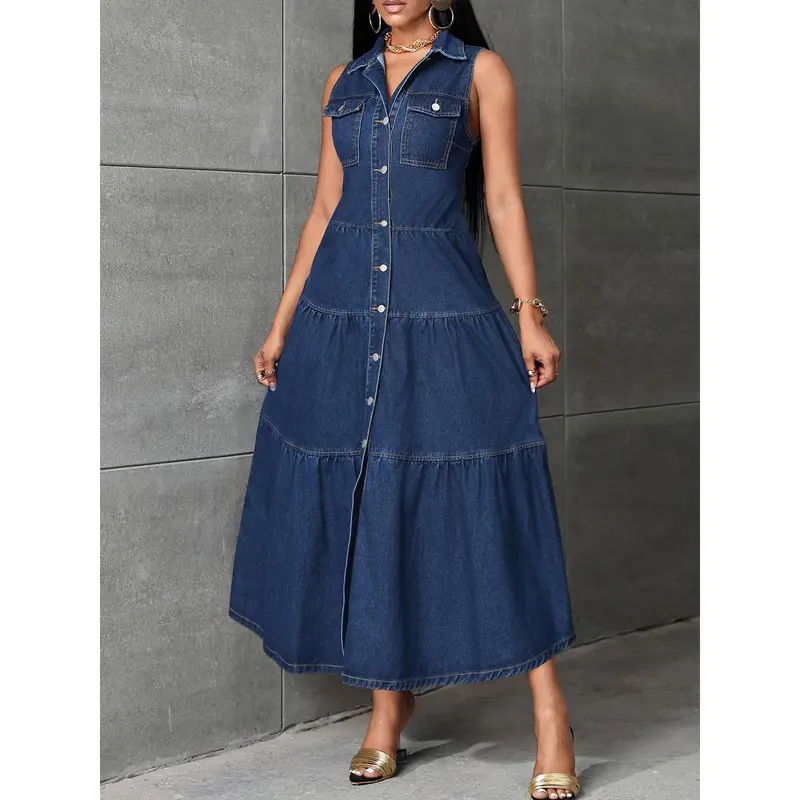 long denim dress - TikTok Shop