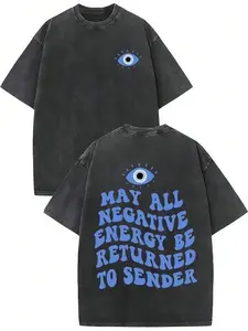 Evil Eye Energy Shield T-Shirt, TikTok Shop Black Friday Holiday Gift for Men and Women, Matching Couple Set, Washed Short Sleeve Loose Soft 100% Cotton Streetwear, Unisex Casual Clothing